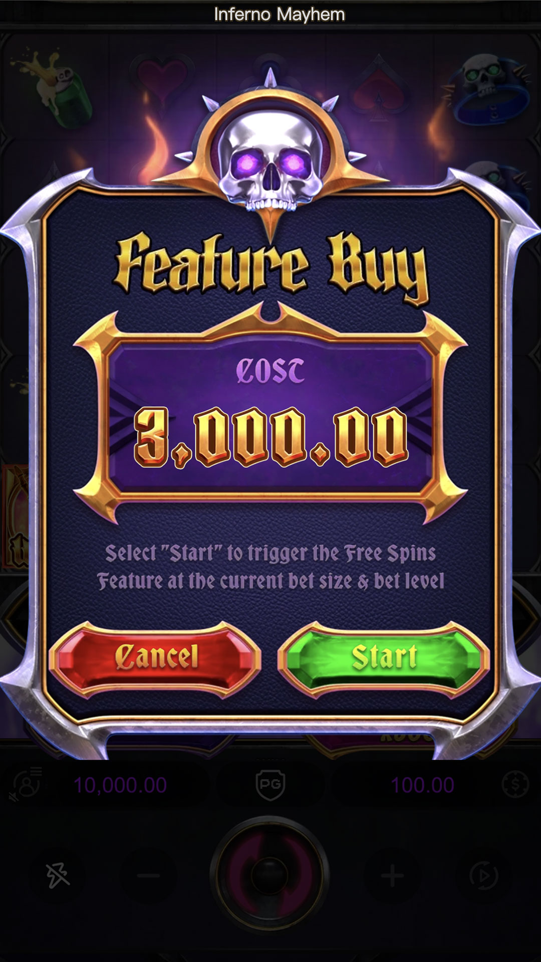 Inferno Mayhem Feature Buy 100x - compra de bônus PG Soft